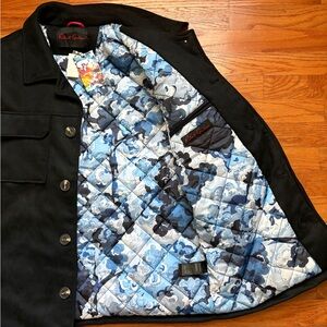 Robert Graham Vegan Suede Printed Lined Buttons Black Coat Jacket Medium